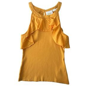 Maeve Anthropologie Top‎ Women XS Yellow Ruffled Rib Halter Tank Blouse stretch